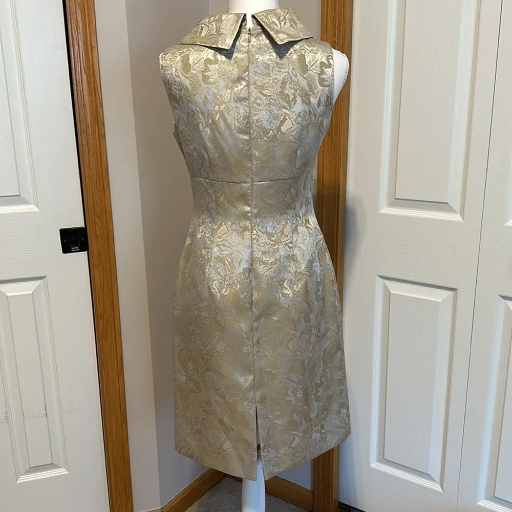 Tahari Arthur S. Levine cocktail tan/gold/ platinum floral print size 4. NWOT - Picture 3 of 7